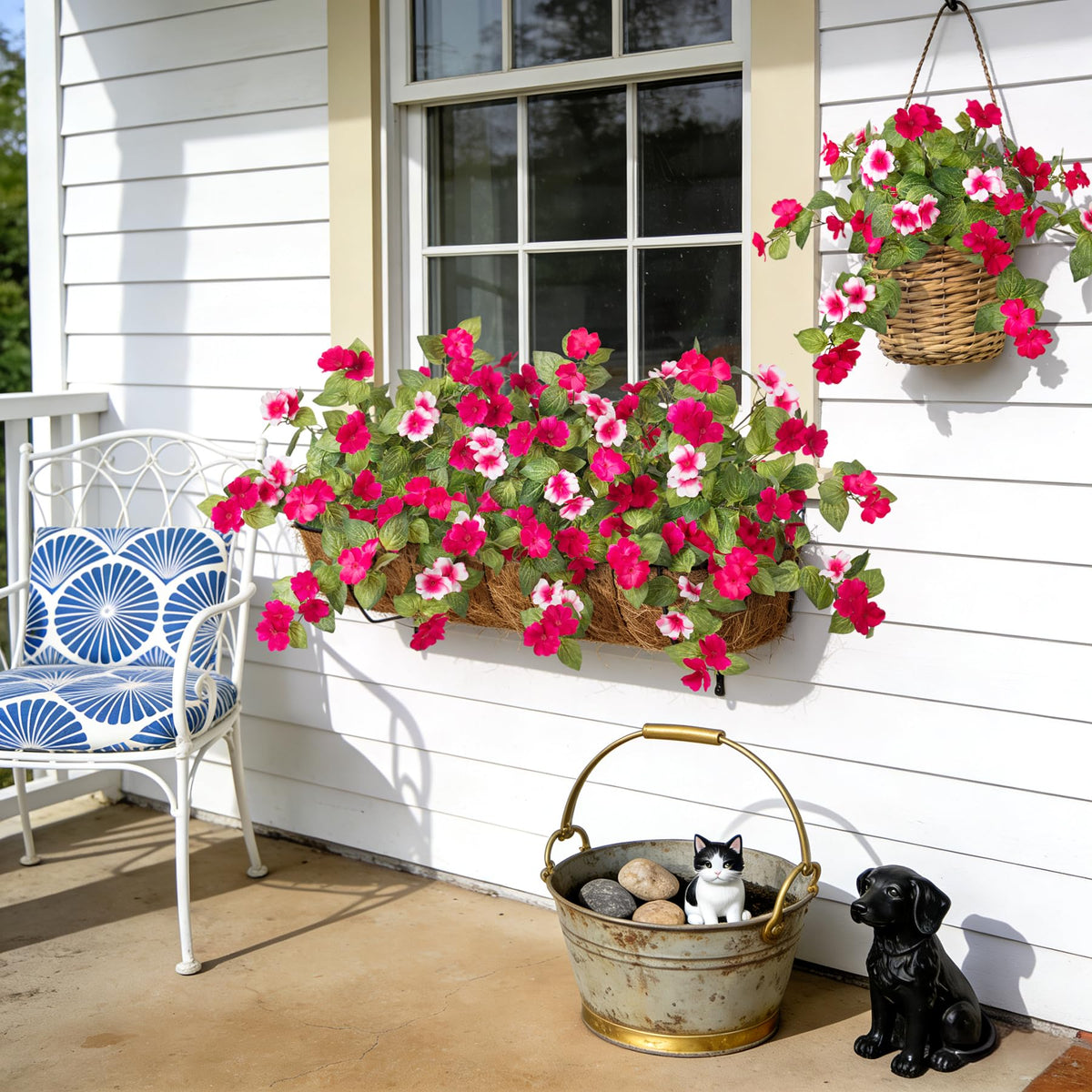 INXUGAO front porch decor with lush outdoor flowers in planters