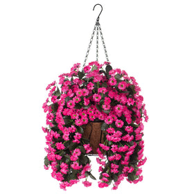INXUGAO hanging basket with pink daisies brings year-round color to outdoor spaces.