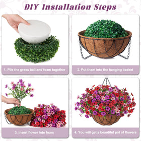 View of hanging flower basket assembly with size context for home or patio