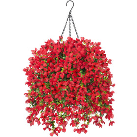 INXUGAO hanging flowers basket with daisy and eucalyptus in red for durable outdoor decor.