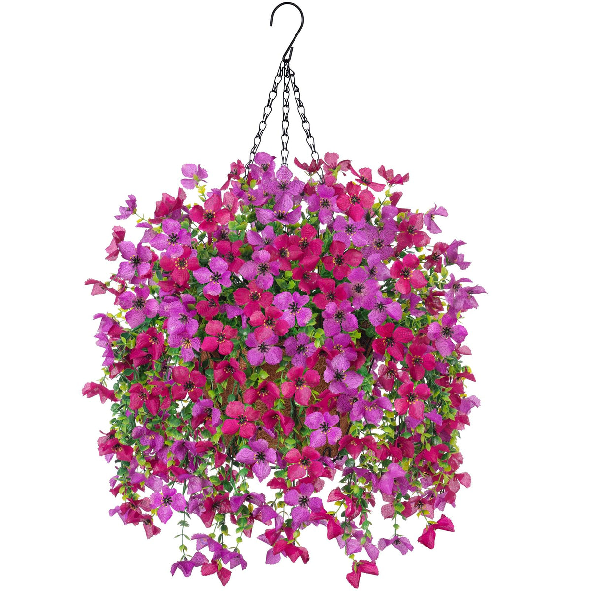 INXUGAO hanging flower basket outdoor display with UV-resistant faux daisies and eucalyptus.