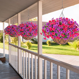 INXUGAO hanging flowers with stable design offer versatile porch or balcony decor.