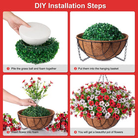 INXUGAO metal-coconut-lining-flowerpot-red-white highlights sturdy frame and bold color.