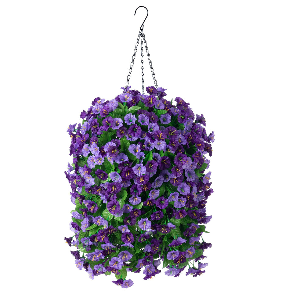 INXUGAO Morning Glory vines hanging basket in purple, perfect outdoor decor that stays vibrant year-round.