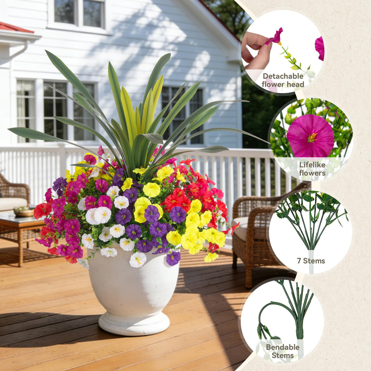 INXUGAO outdoor floral arrangement for porch planters with realistic texture.