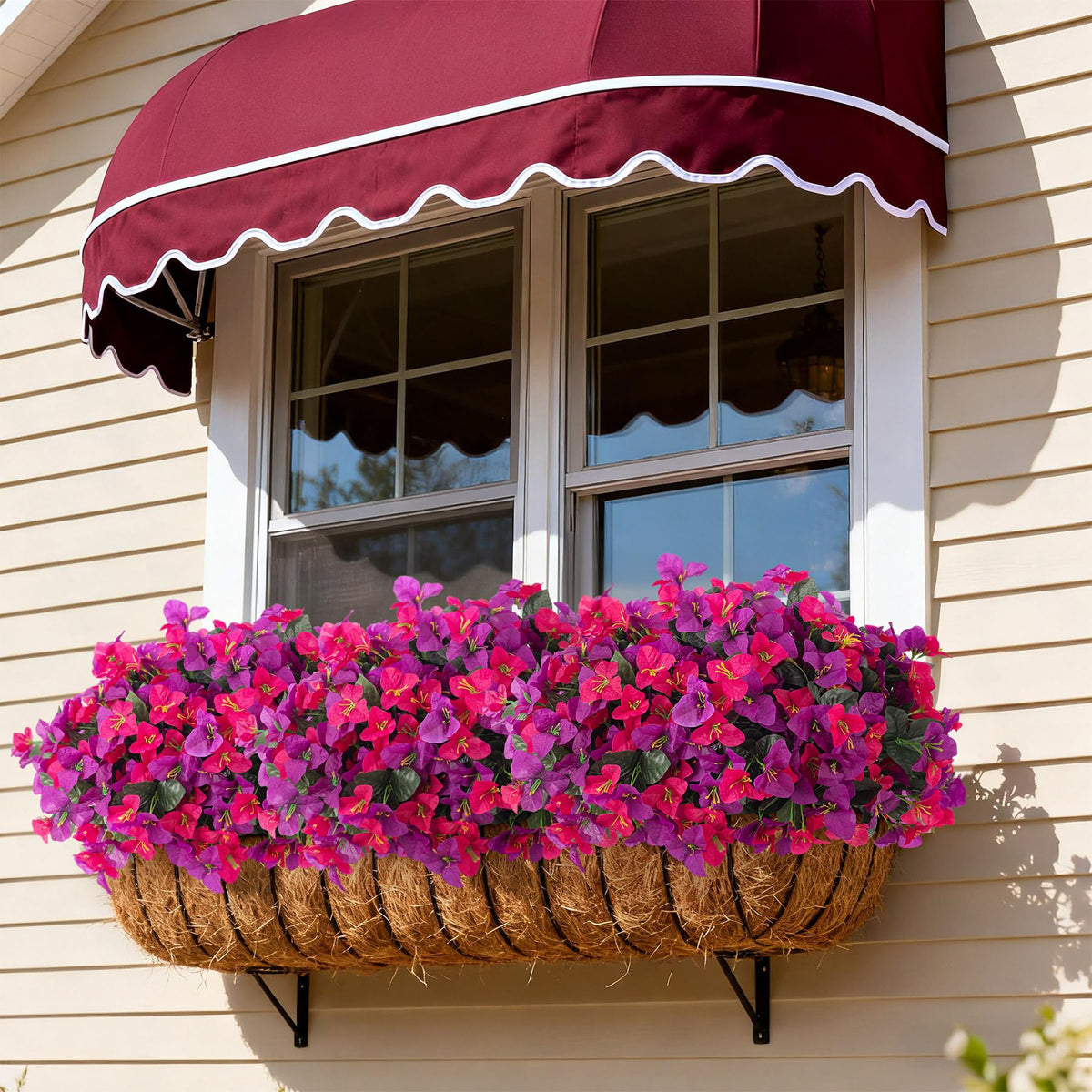 INXUGAO outdoor planter display enhances porches with bright bougainvillea