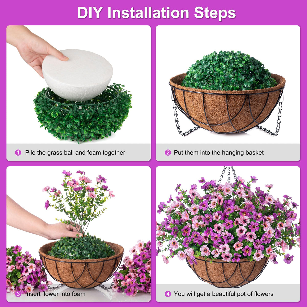 INXUGAO rattan basket with metal chains provides a sturdy garden display.