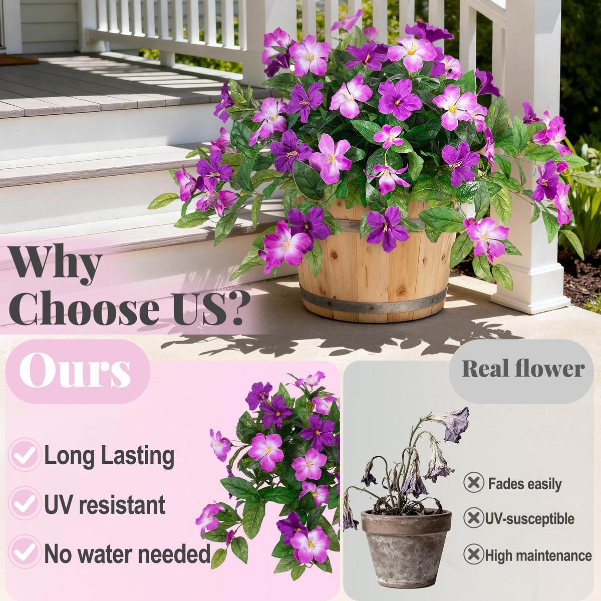 INXUGAO UV-resistant blooms stay vibrant in sunlit outdoor spaces.