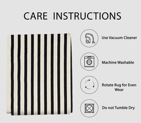 IOHOUZE handmade striped rug with unique edge variations adding character.