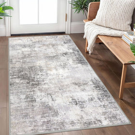 IOHOUZE abstract area rug 3x5 front view showcases a modern grey-beige pattern for entryways.