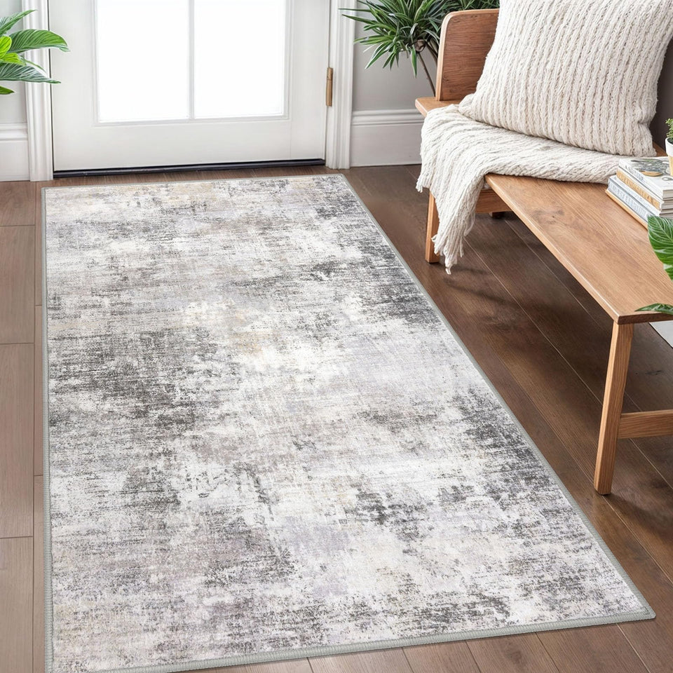 IOHOUZE abstract area rug 3x5 front view showcases a modern grey-beige pattern for entryways.