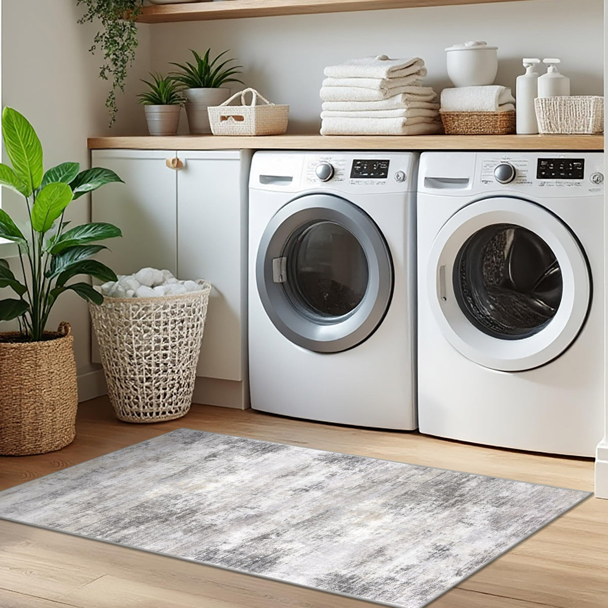 IOHOUZE rug folded for shipping with creases that easily flatten.
