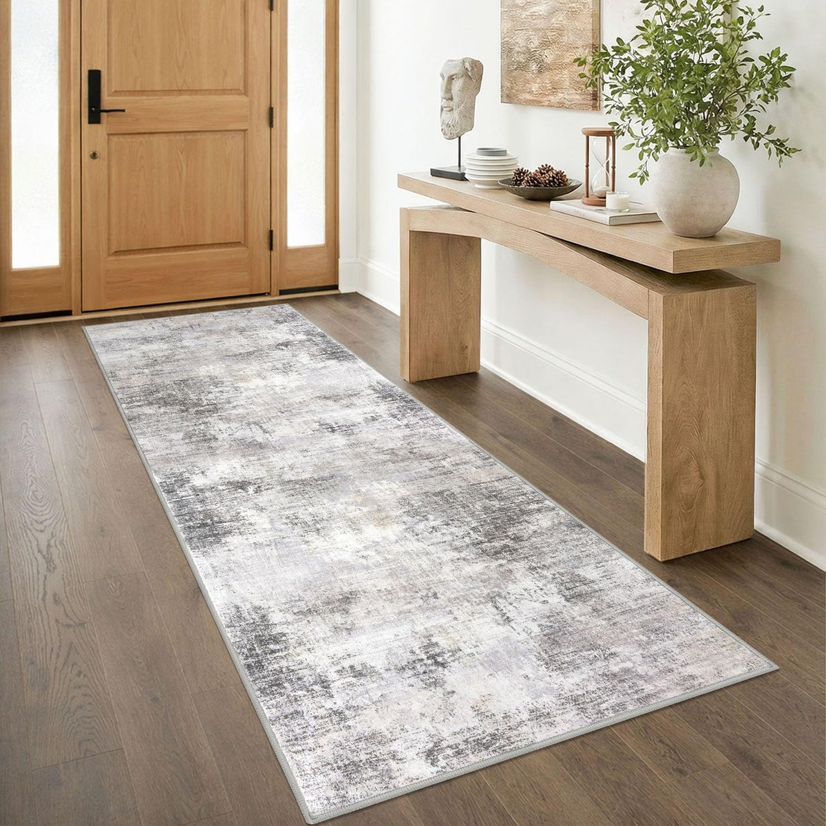 IOHOUZE abstract runner rug 3x8 in grey-beige for stylish, high-traffic hallways
