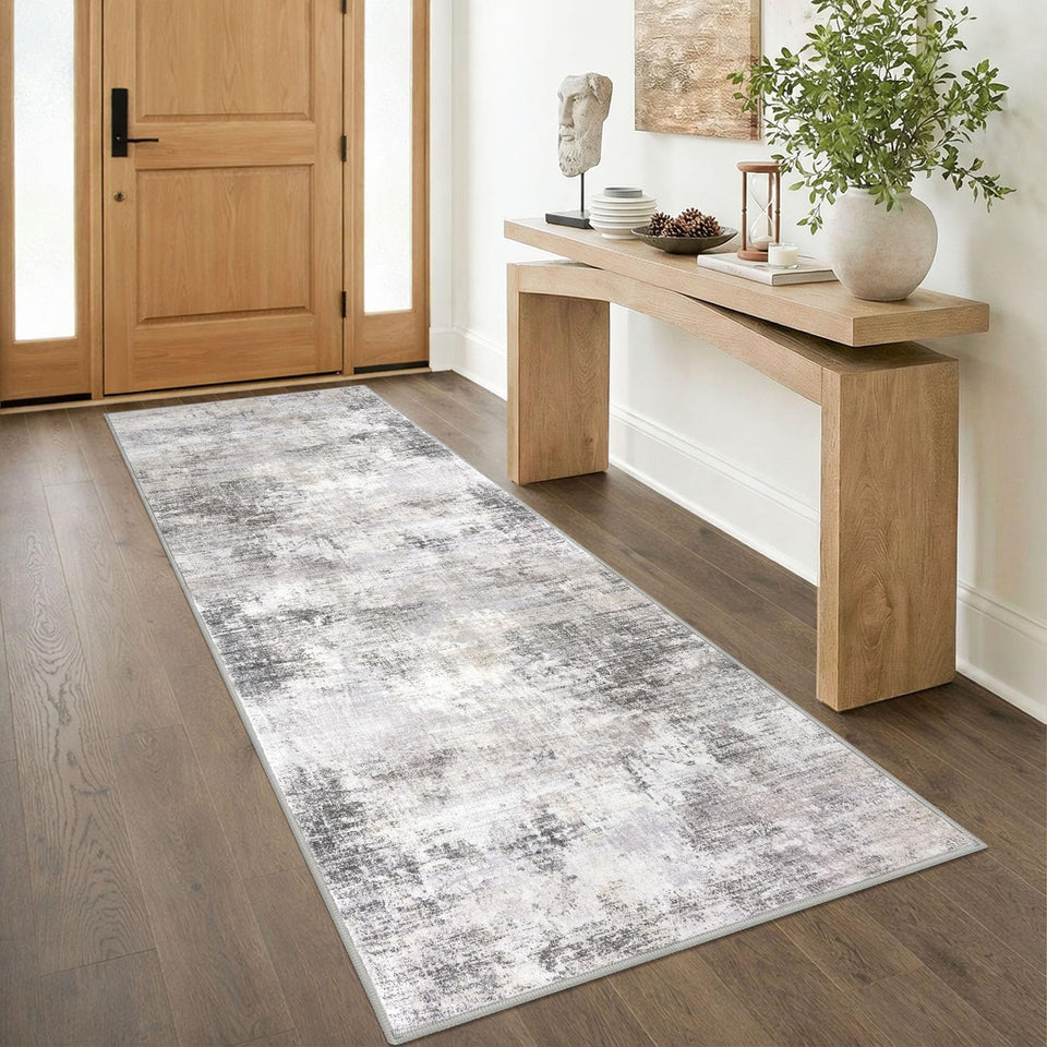 IOHOUZE abstract runner rug 3x8 in grey-beige for stylish, high-traffic hallways