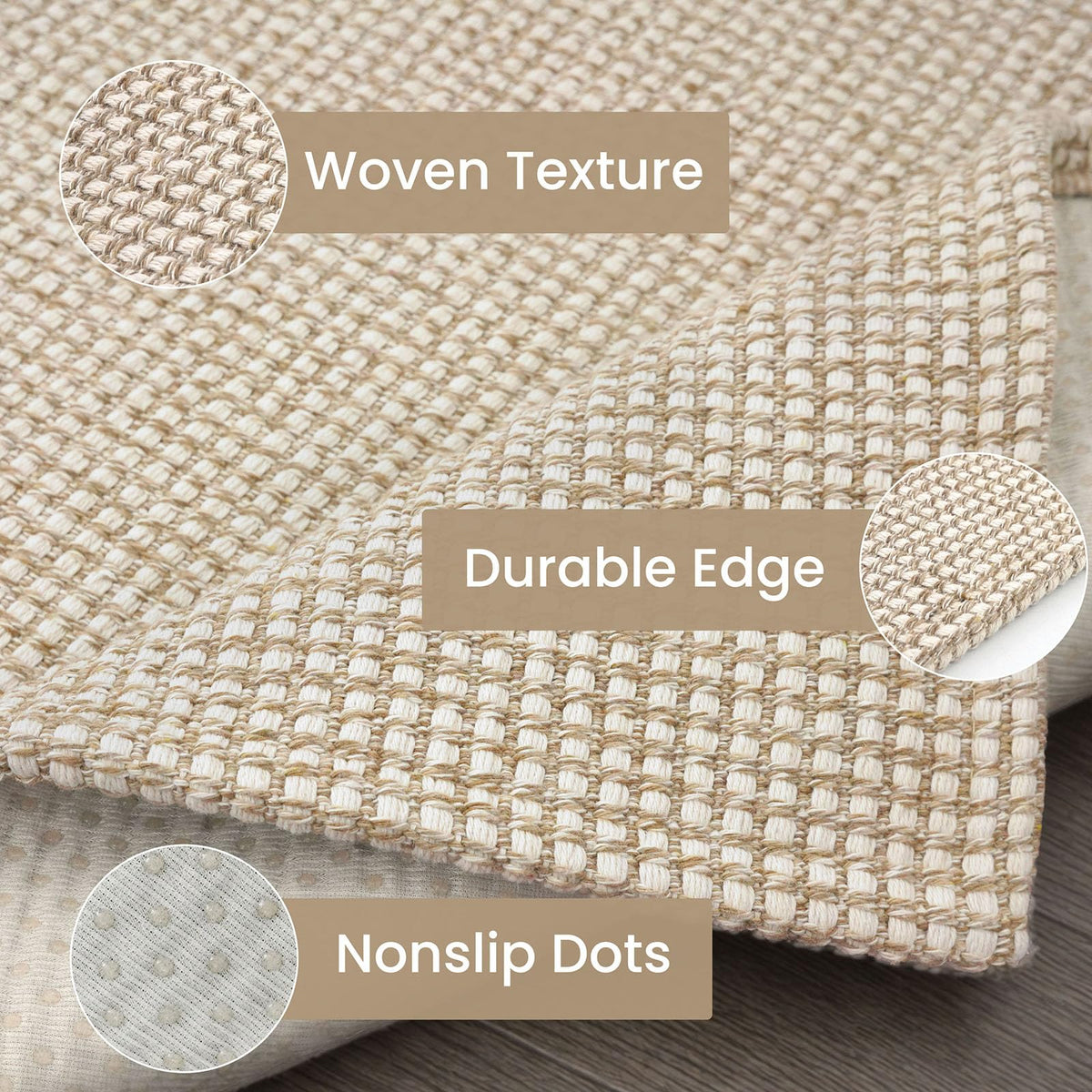 IOHOUZE cotton-linen blend rug delivers soft, durable texture for kitchen and living spaces.