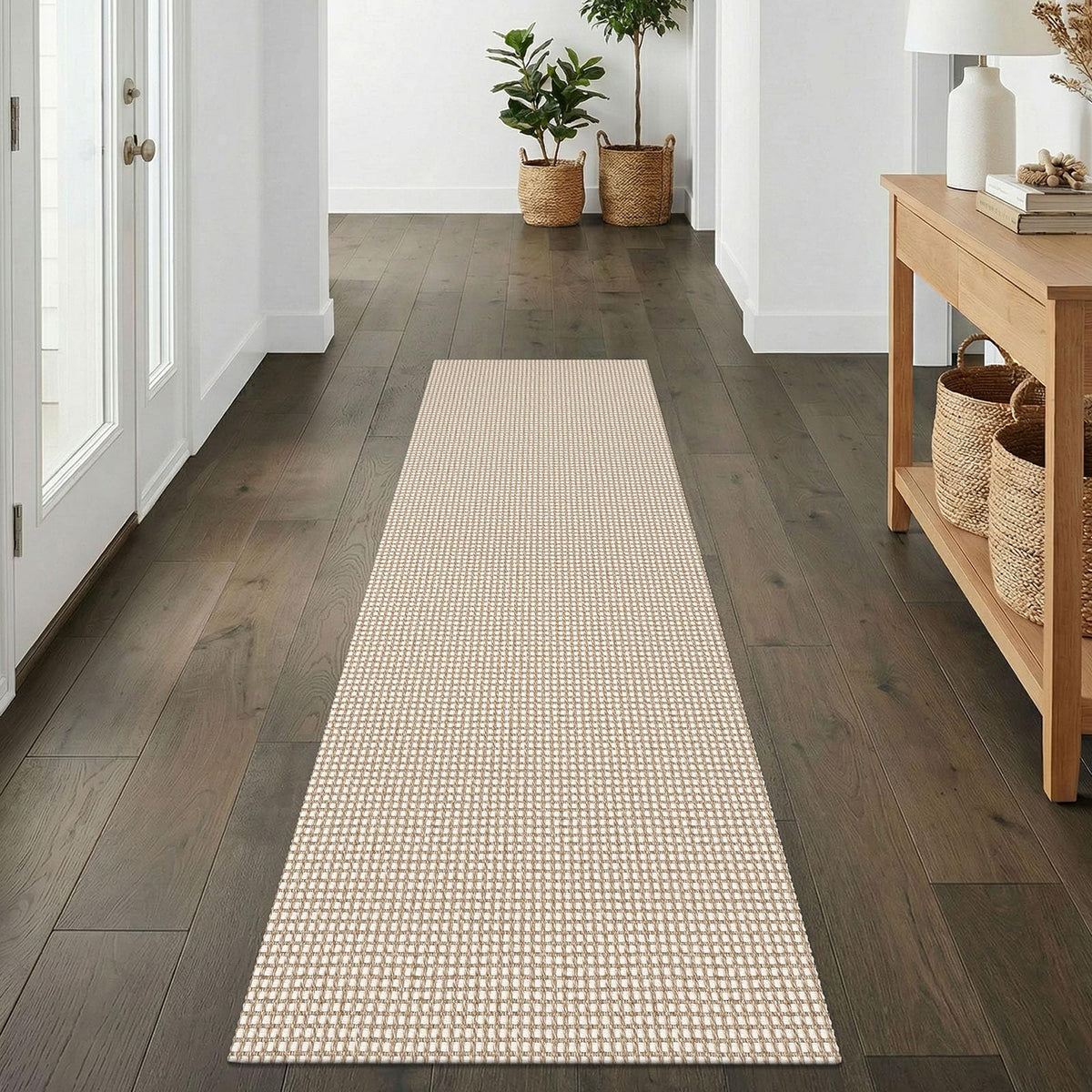 IOHOUZE beige khaki rug complements modern hallways with subtle warmth.