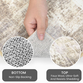 IOHOUZE small rug shows machine-washable feature for easy cleaning.