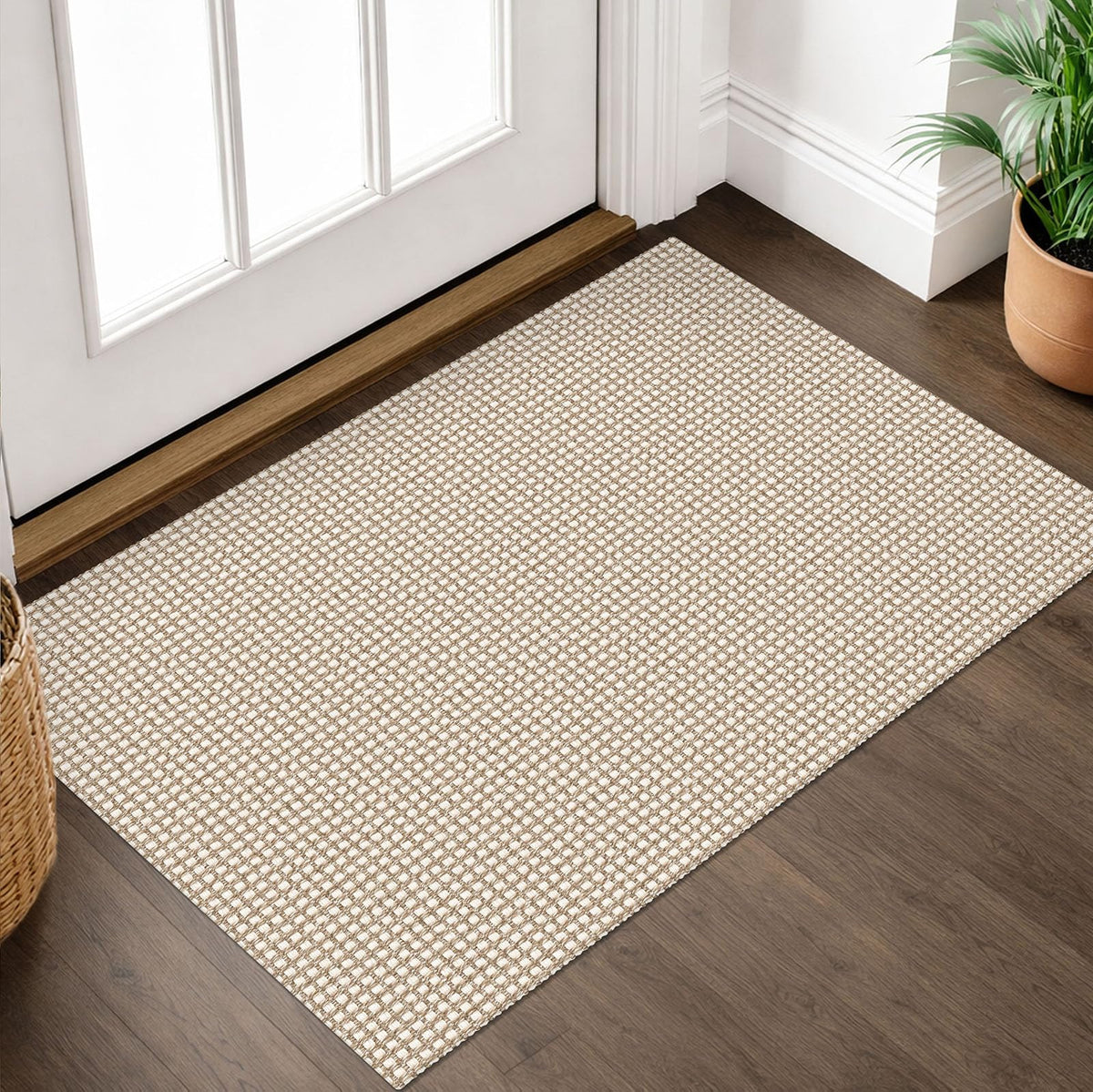 IOHOUZE small area rug 2x3 entryway beige with non-slip backing for safer footing.