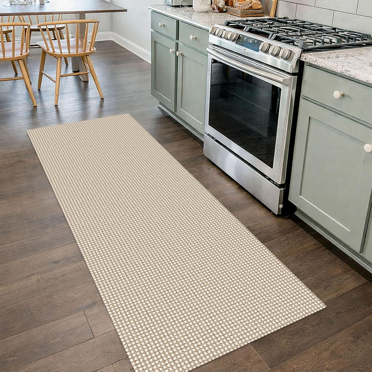 IOHOUZE washable runner rug 2x7 non-slip beige khaki for hallways.