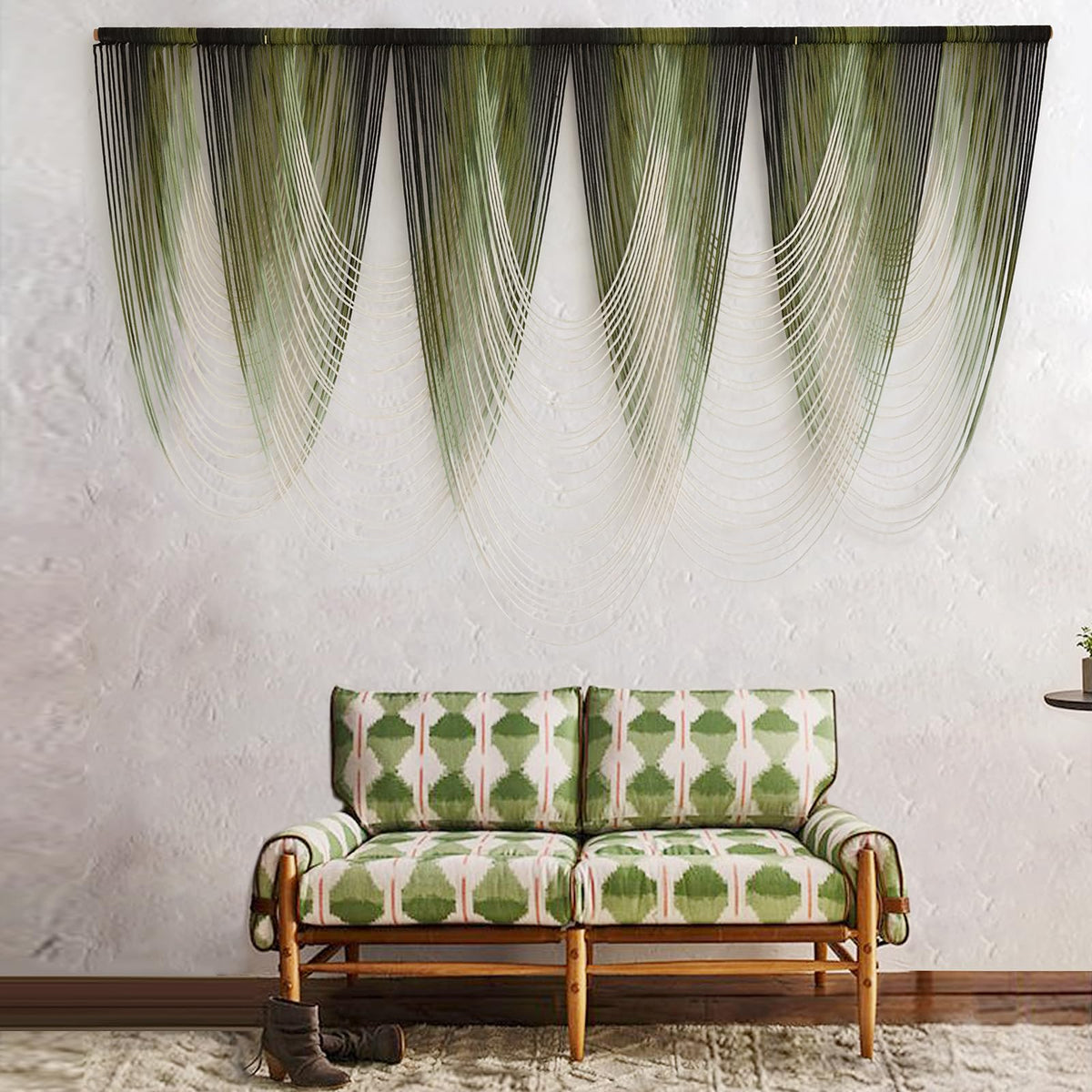 IOWER macrame wall hanging forest green gradient close up