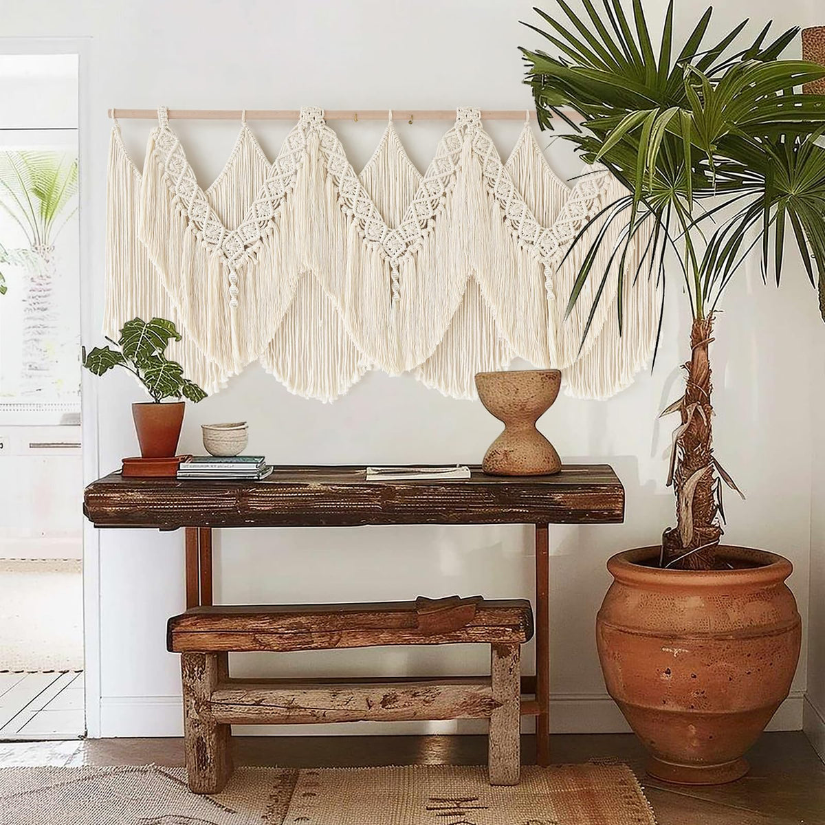 IOWER macrame wall hanging wooden rods assembly demonstrates sturdy mounting