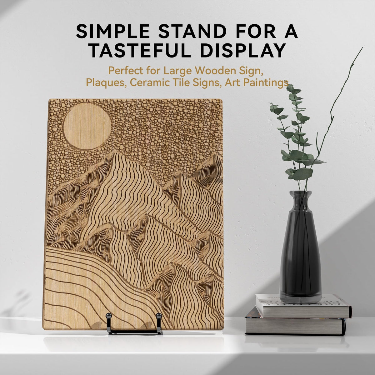 IPAME plate stand matte black finish adds modern elegance to displays.