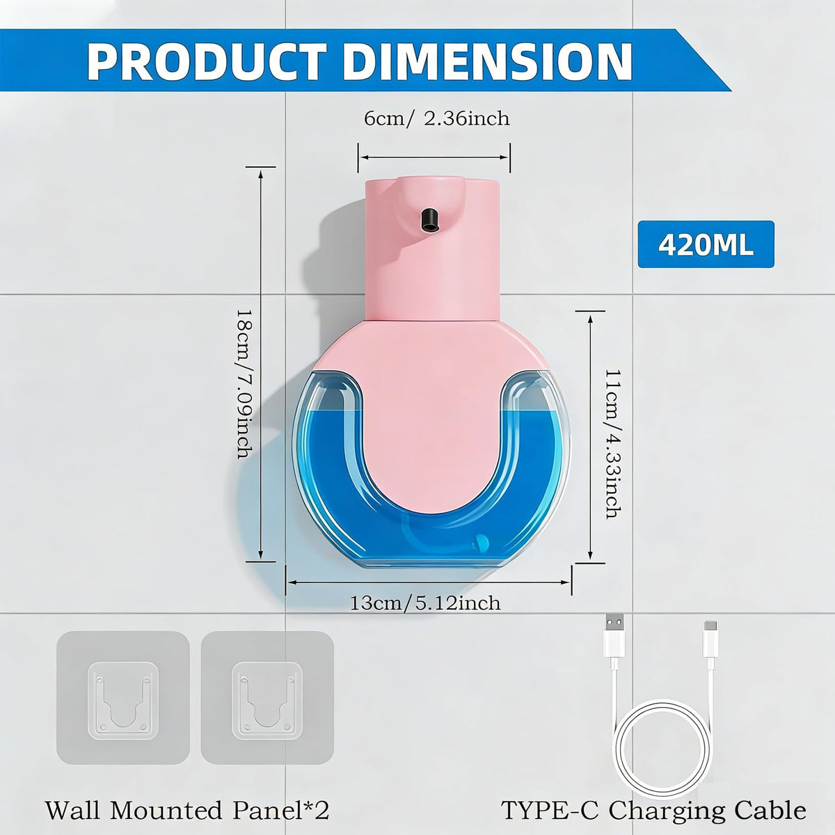 Ipefan pink countertop foaming dispenser enables easy, hygienic handwashing.