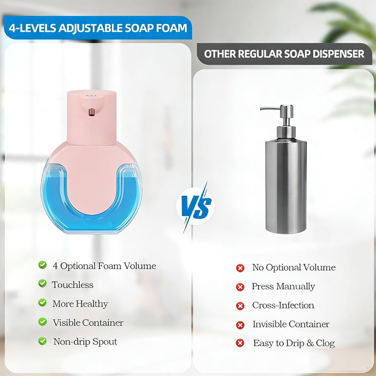 Ipefan pink dispenser features a transparent window to monitor liquid.