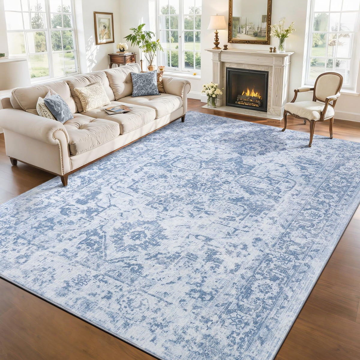 Iplusmall 5x7 rug blue washable convenience for busy homes
