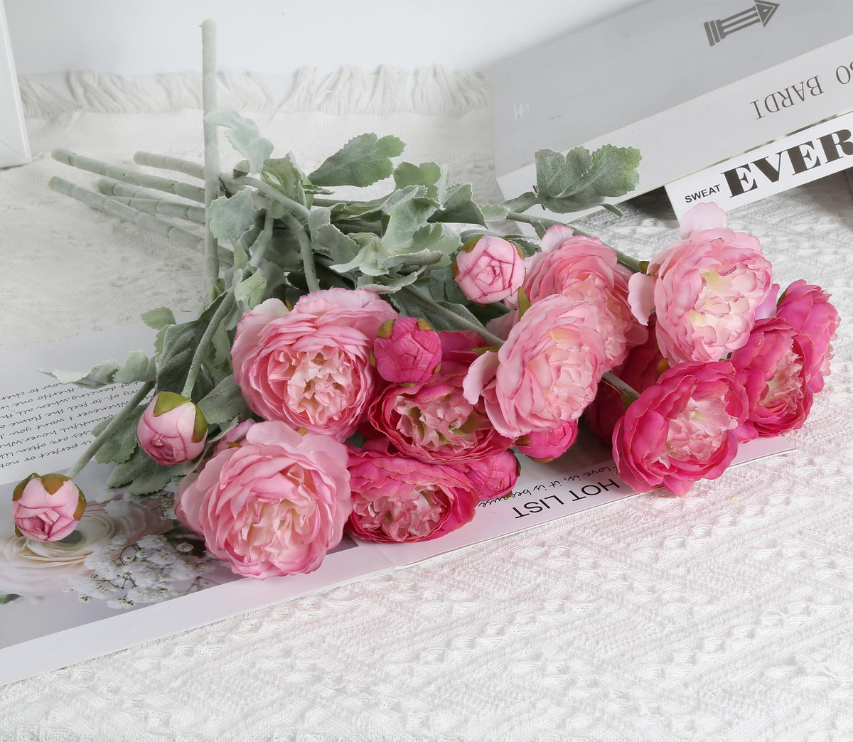IPOPU artificial ranunculus pink buds for lifelike accents.