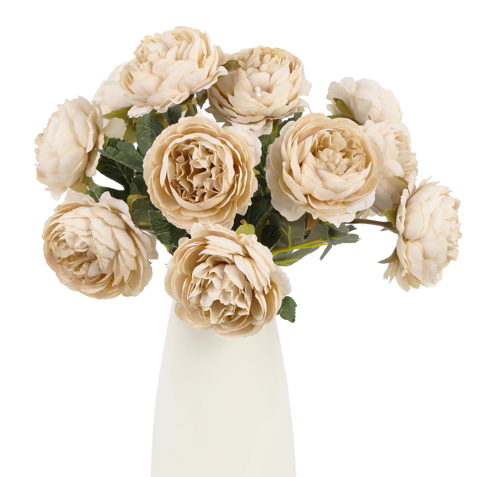 IPOPU beige silk peonies close-up highlights realistic petals for elegant home decor.