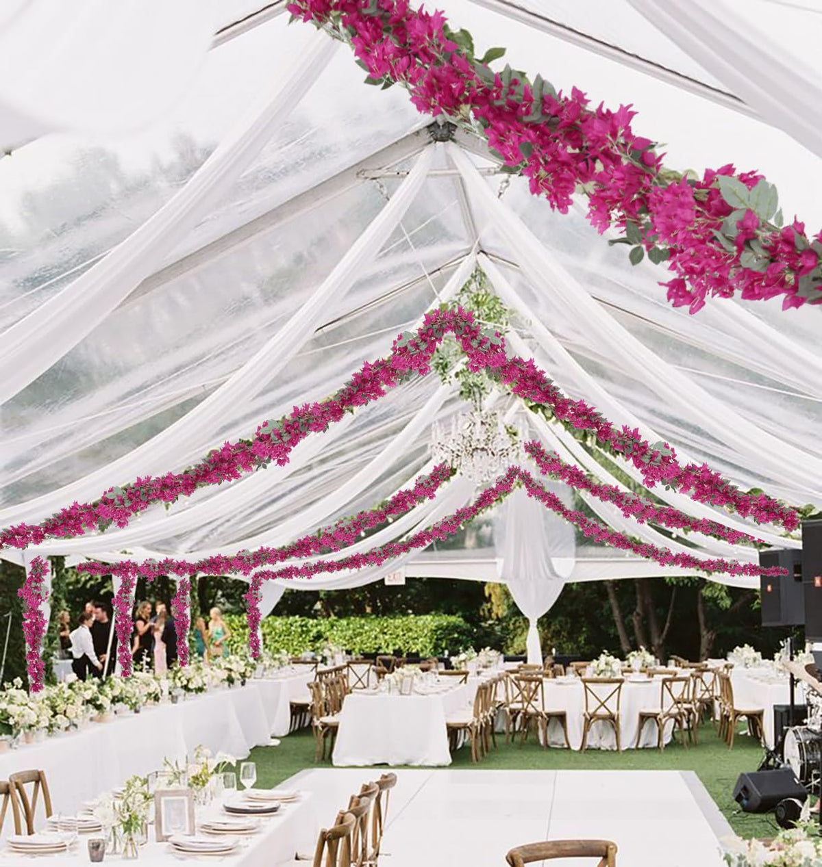 IPOPU Bougainvillea garland centerpiece arrangement for elegant table settings.
