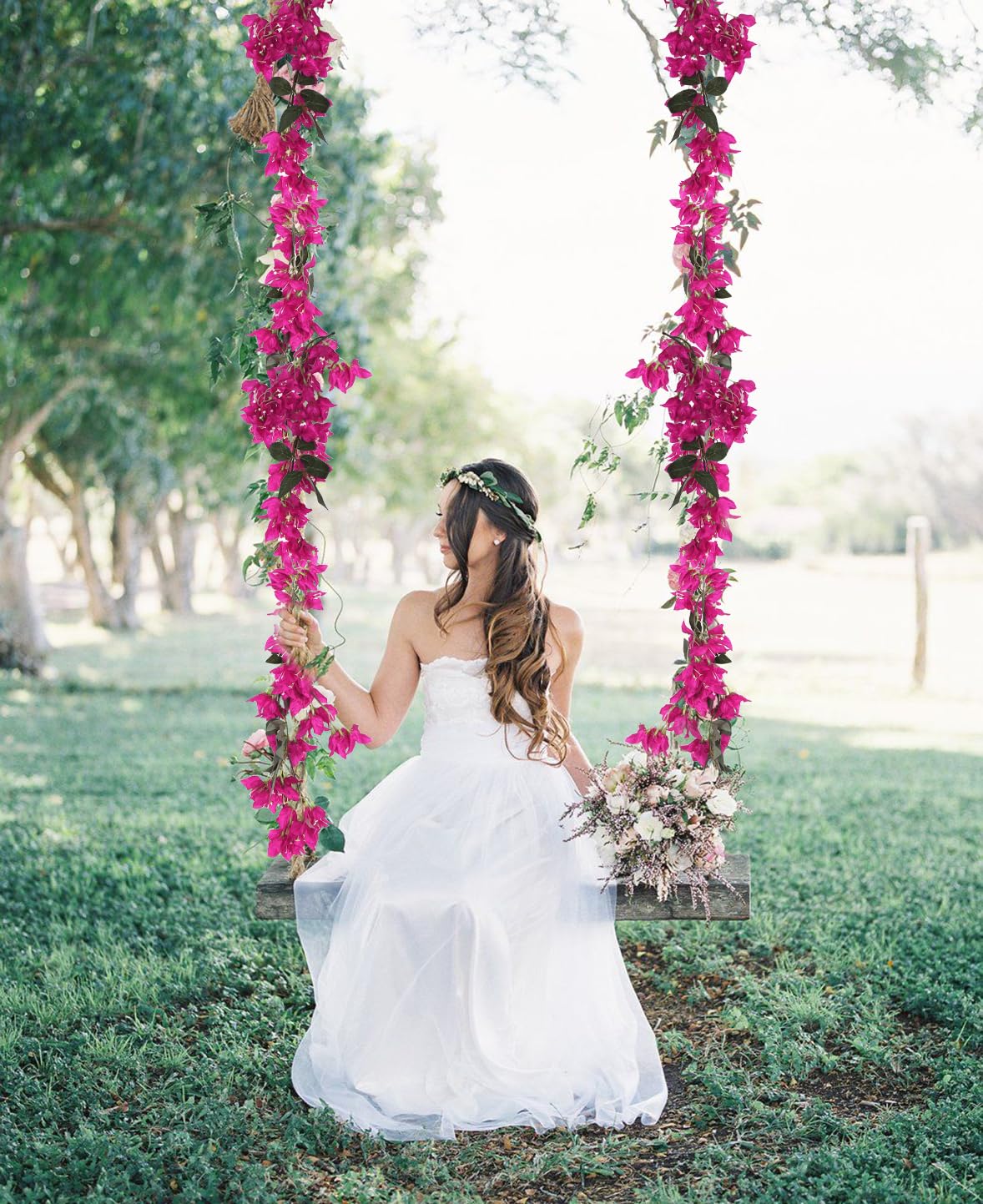 IPOPU Bougainvillea garland table runner adds natural color to events.