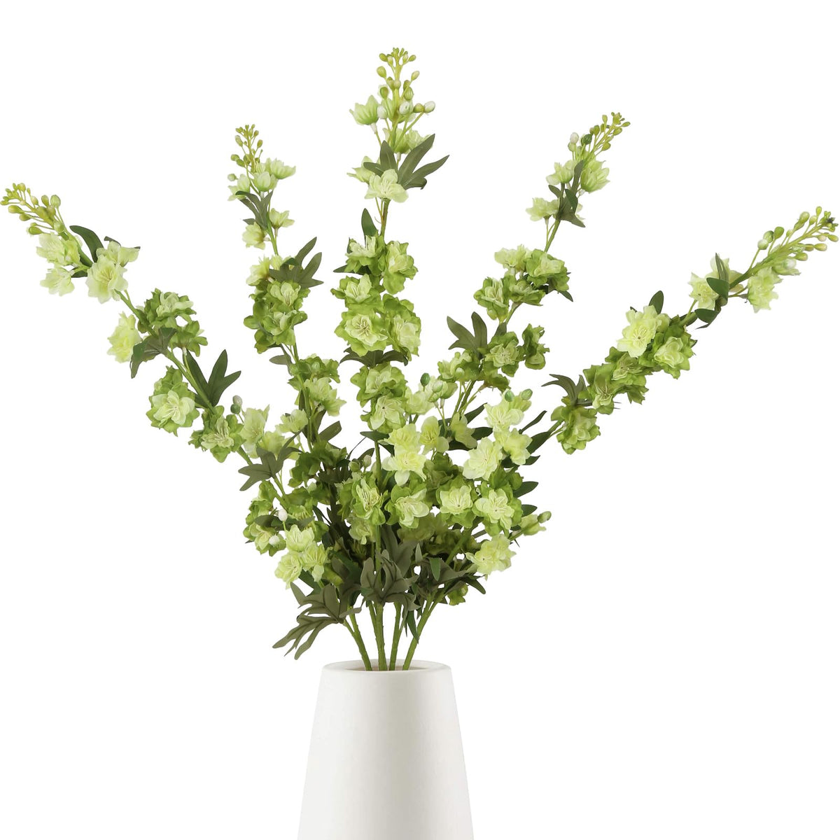 IPOPU Sage Green Delphinium artificial flowers—5-piece set for lasting vase arrangements.