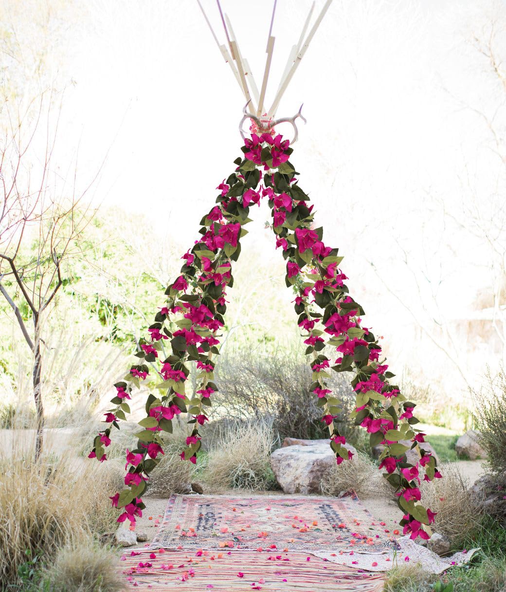 IPOPU wall backdrop with deep pink garland brightens living spaces