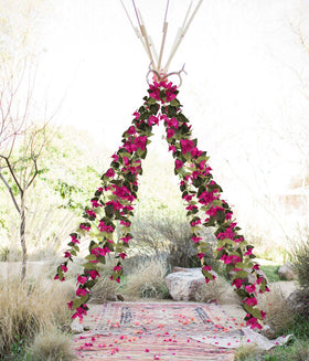 IPOPU wall backdrop with deep pink garland brightens living spaces