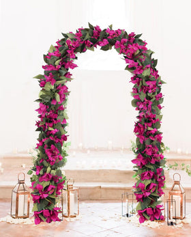 IPOPU bougainvillea garland on wedding arch creates an elegant backdrop