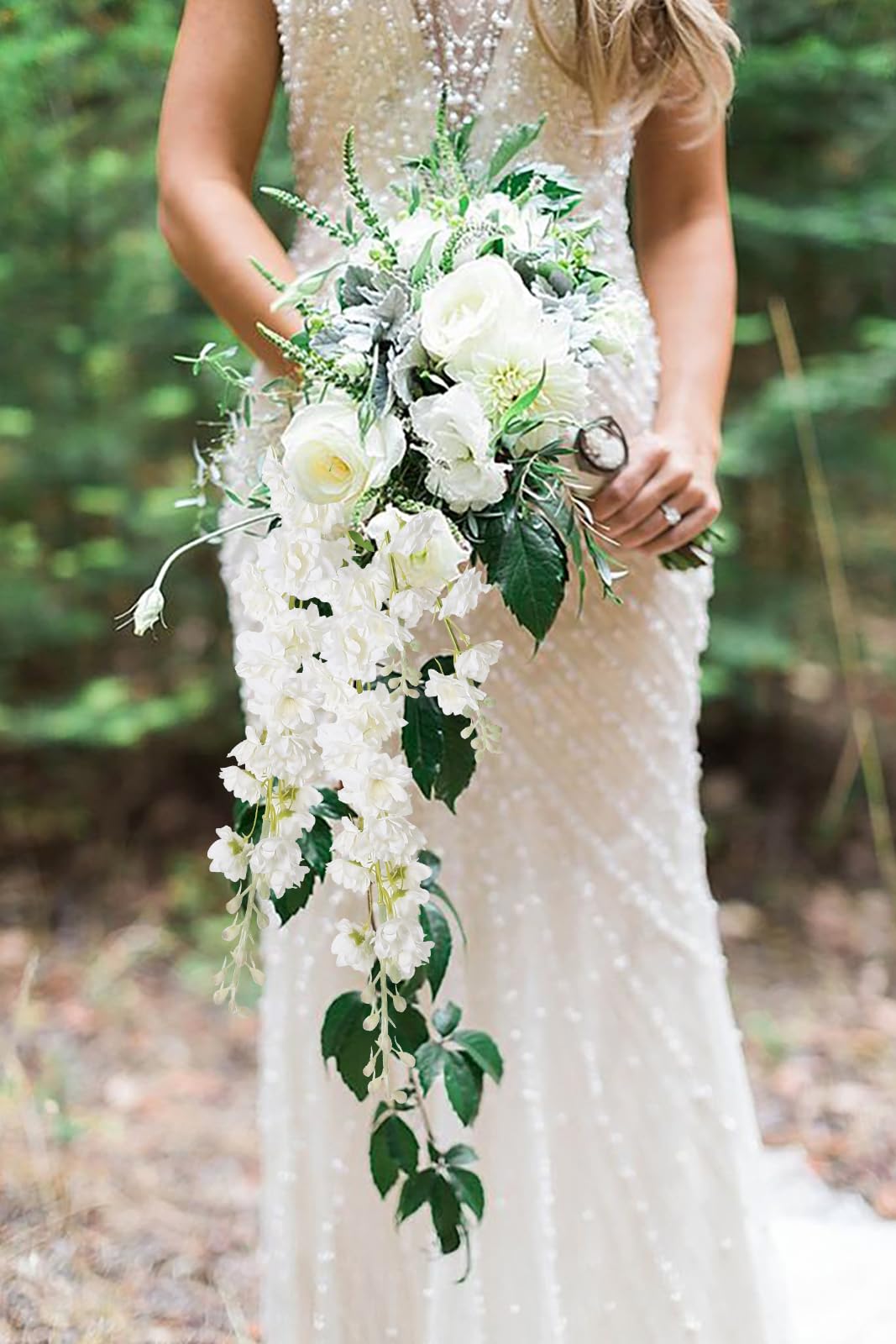 IPOPU wedding centerpiece ideas using white delphinium and clematis greens.