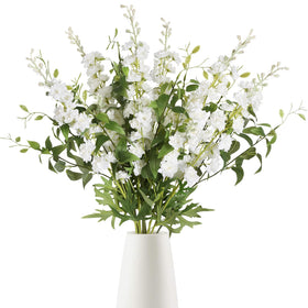 IPOPU white delphinium silk flowers close-up for elegant, maintenance-free arrangements.