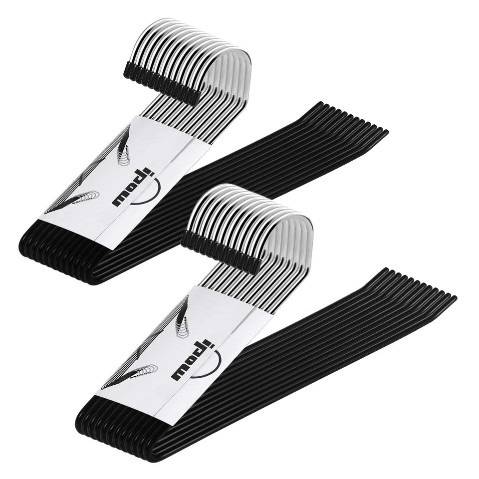IPOW 24-pack heavy duty pants hangers arranged in a neat closet for organization