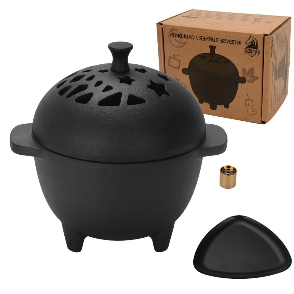 IPROUDER cast iron incense burner with a stable three-legged base for safe ritual use.