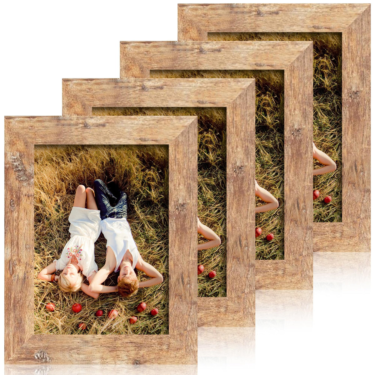 iRahmen 5x7 frame set 4 rustic brown protects photos with sturdy MDF housing.
