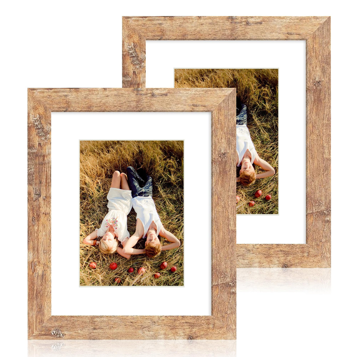 iRahmen 8x10 frame with mat displays 5x7 photos securely.