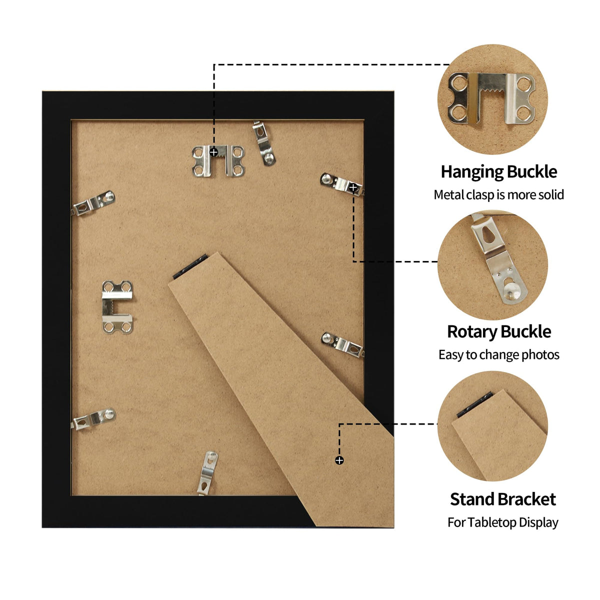 iRahmen supports vertical, horizontal, wall hanging, or easel-back display