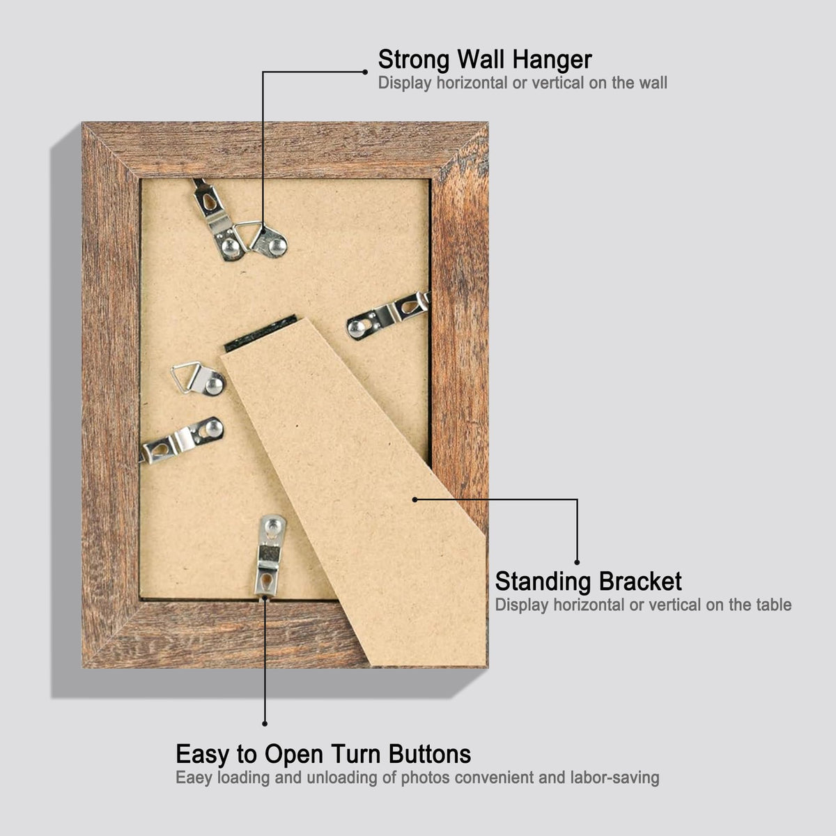 iRahmen easel-back stand enables effortless desk display.