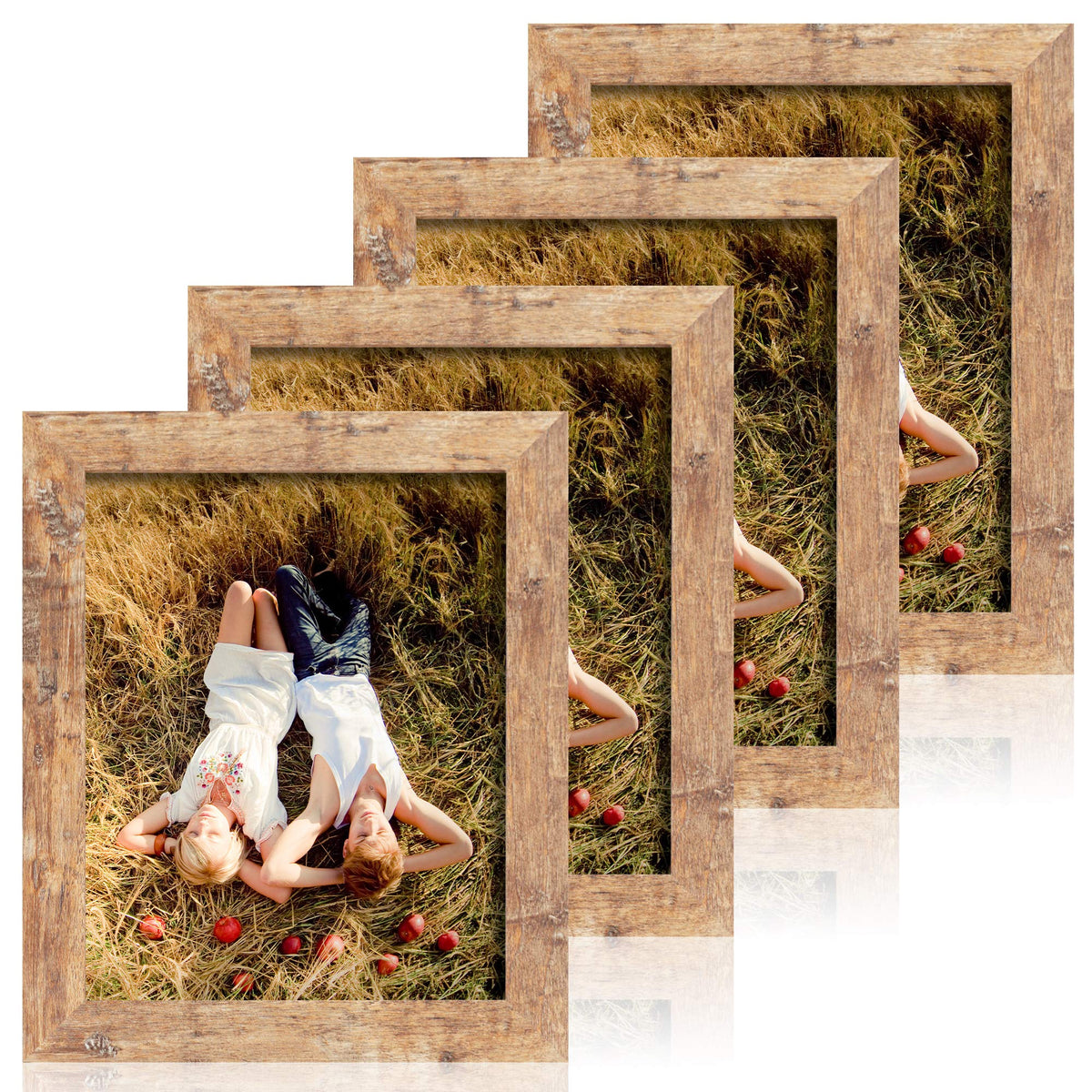 iRahmen rustic brown 8x10 frame on desk with high clarity glass protecting photos