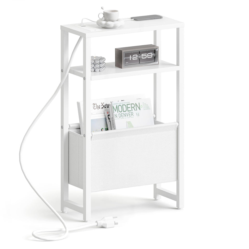 IRCPEN narrow side table with charging station ideal for bedside charging and organized cables