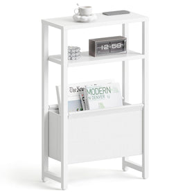 IRCPEN narrow side table front view with 3-tier storage in white, ideal for compact living spaces