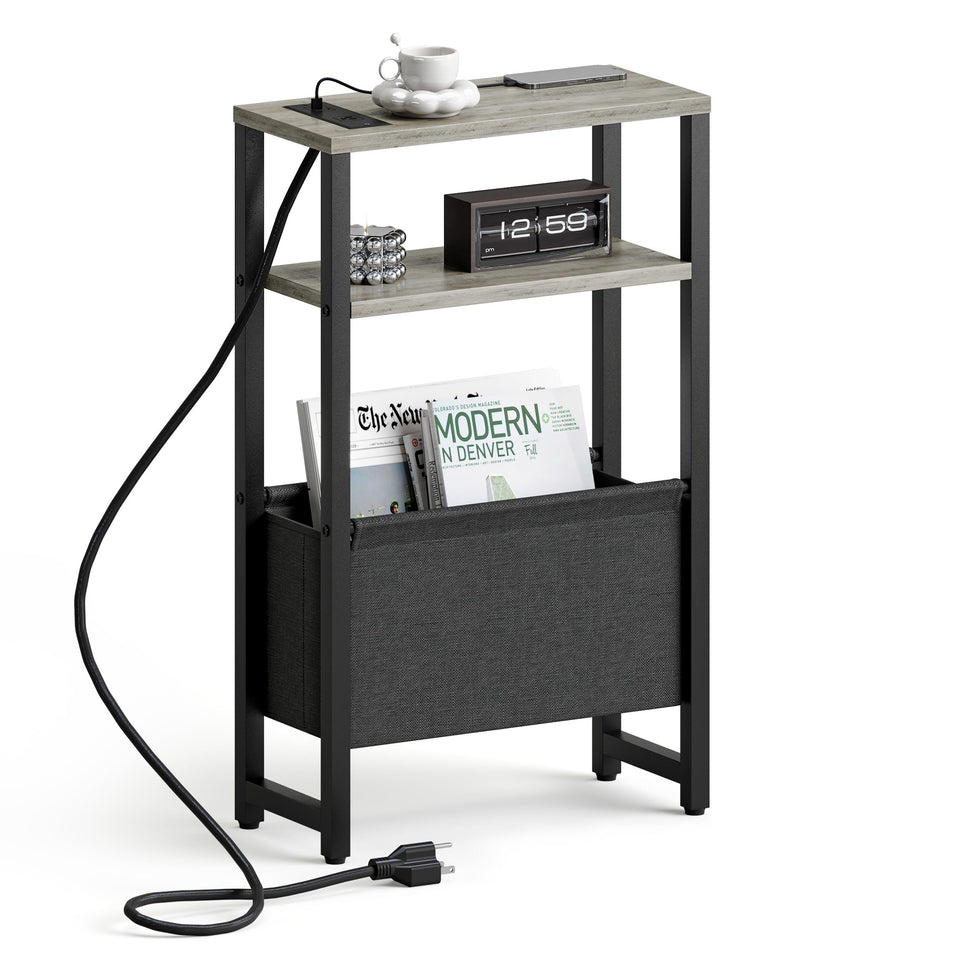 IRCPEN narrow side table with charging station beside a sofa.