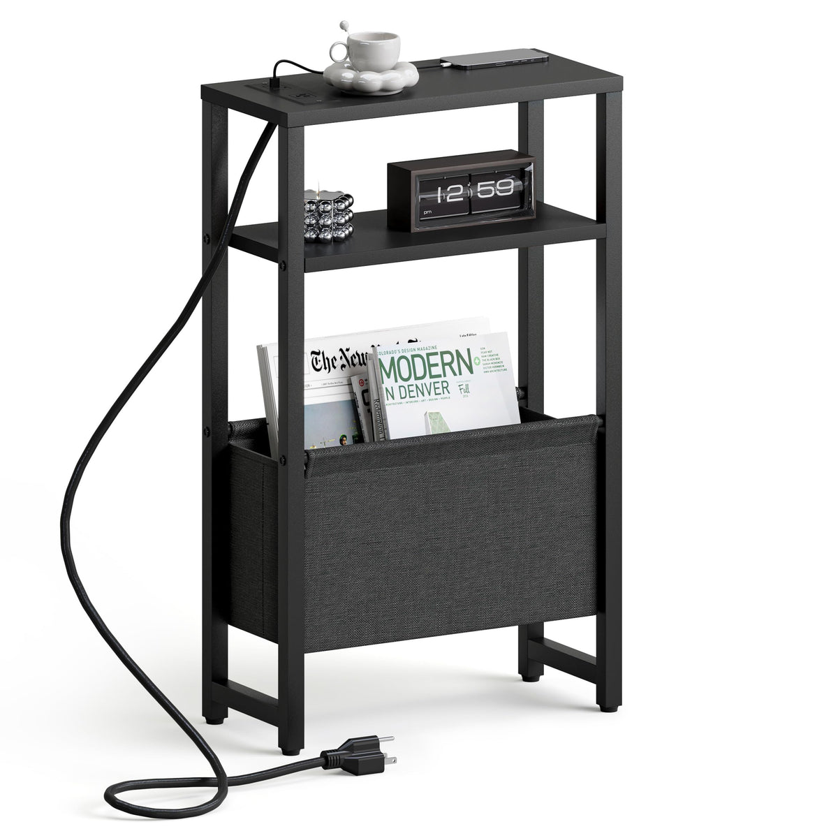 IRCPEN narrow side table with charging station for compact living spaces